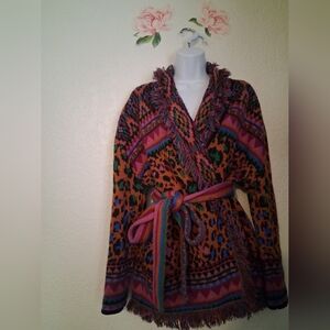 FARM Rio Colorful Animal Print Knit Cardigan With Belt